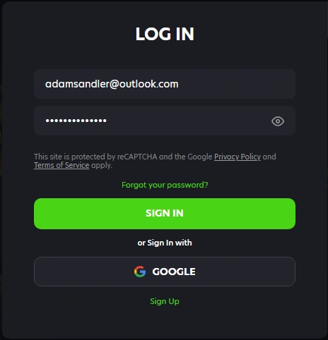 NeoSpin Casino login form interface